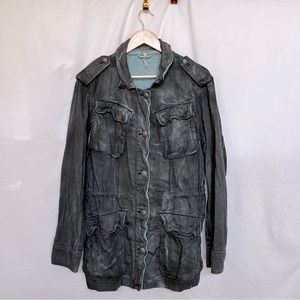 Free People Grunge Gray Military Style Jacket.  Size L